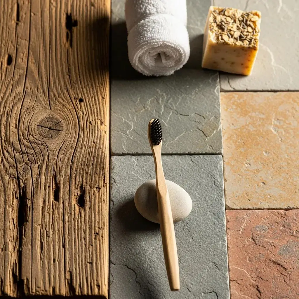 Close-up of acrylic bathroom materials including smooth panels and modern fixtures